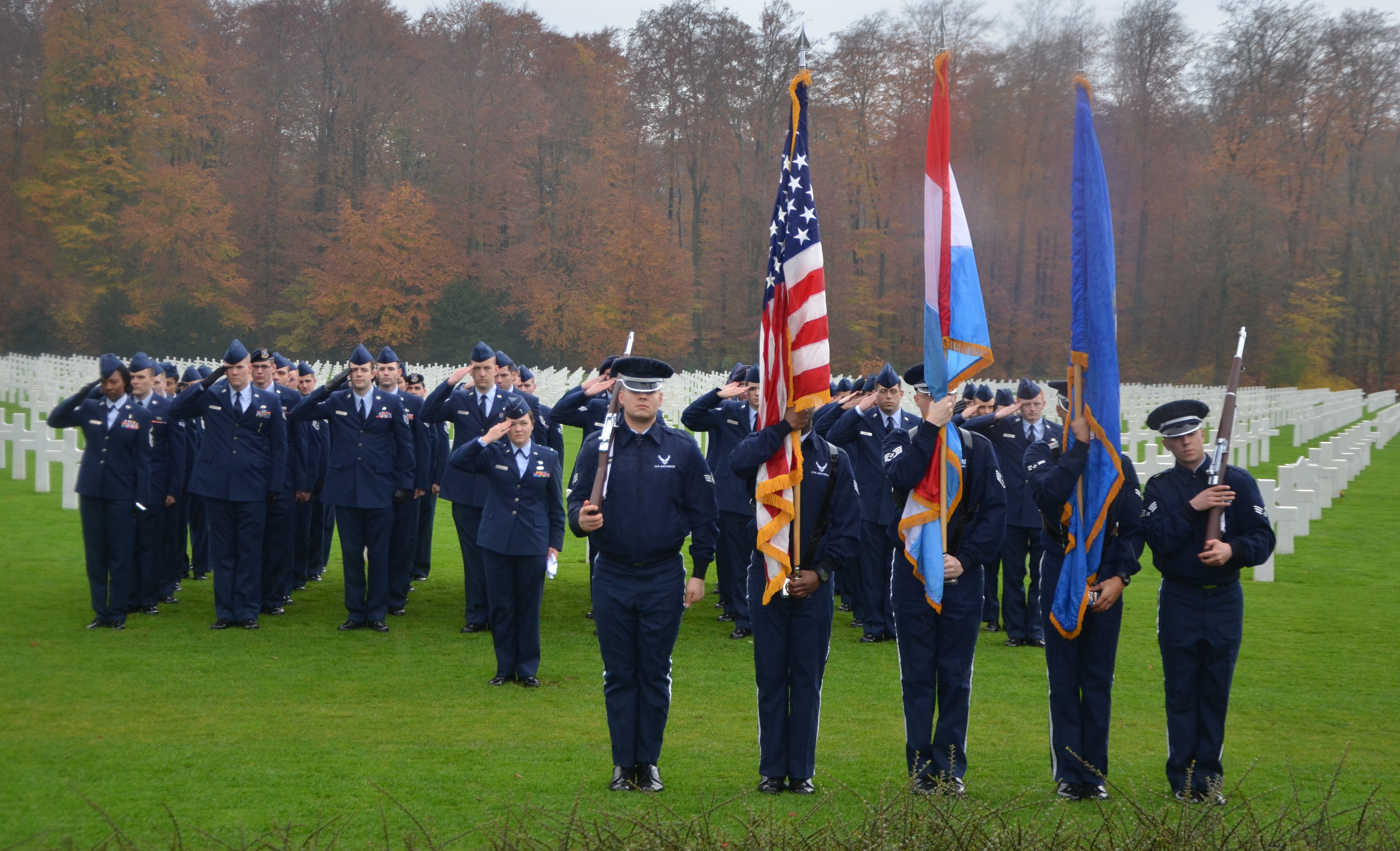 Members of the 52nd Fighter Winger participate in the ceremony. 