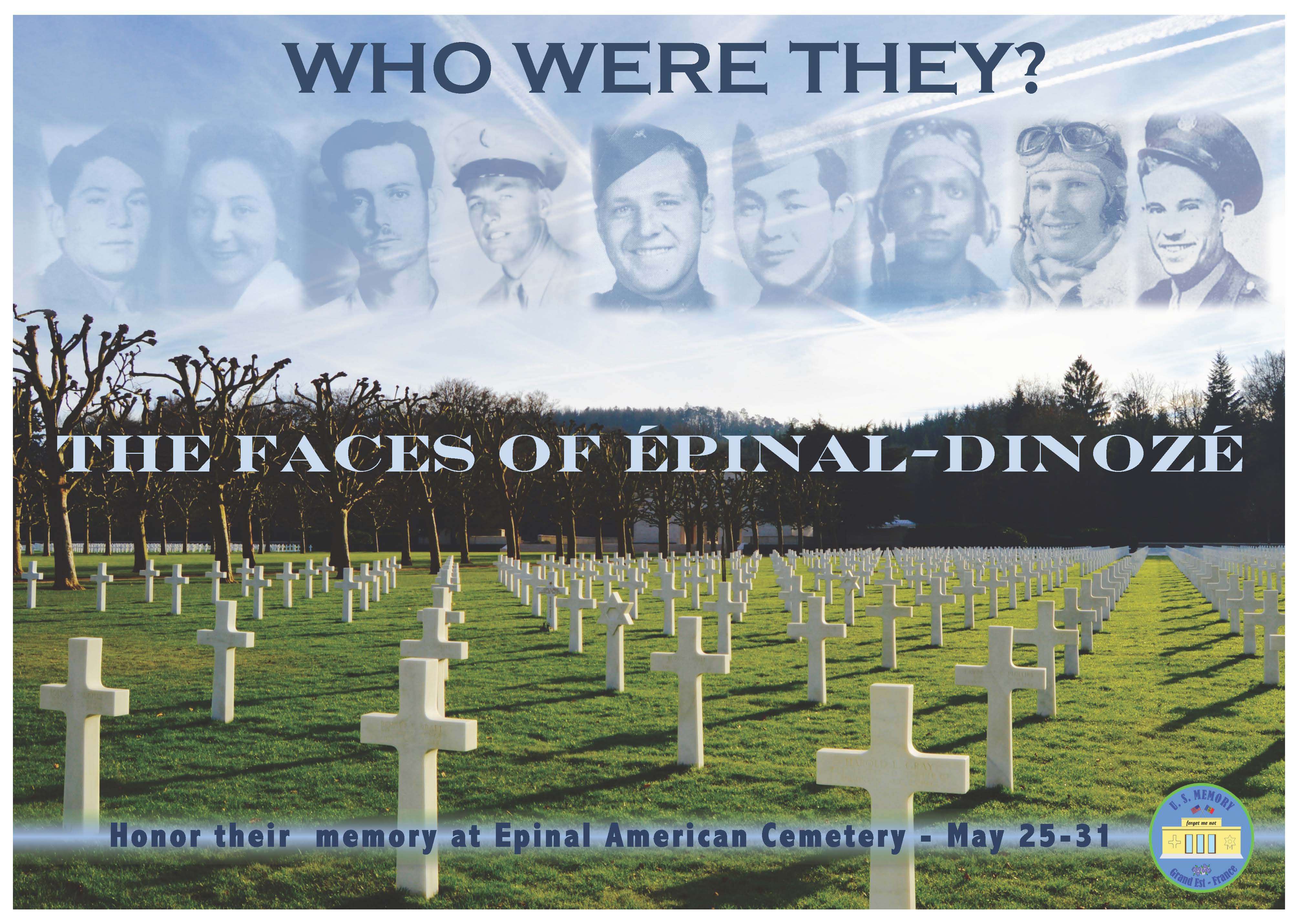 Image of the cemetery with the text: "Who were they? The Faces of Epinal-Dinozé."