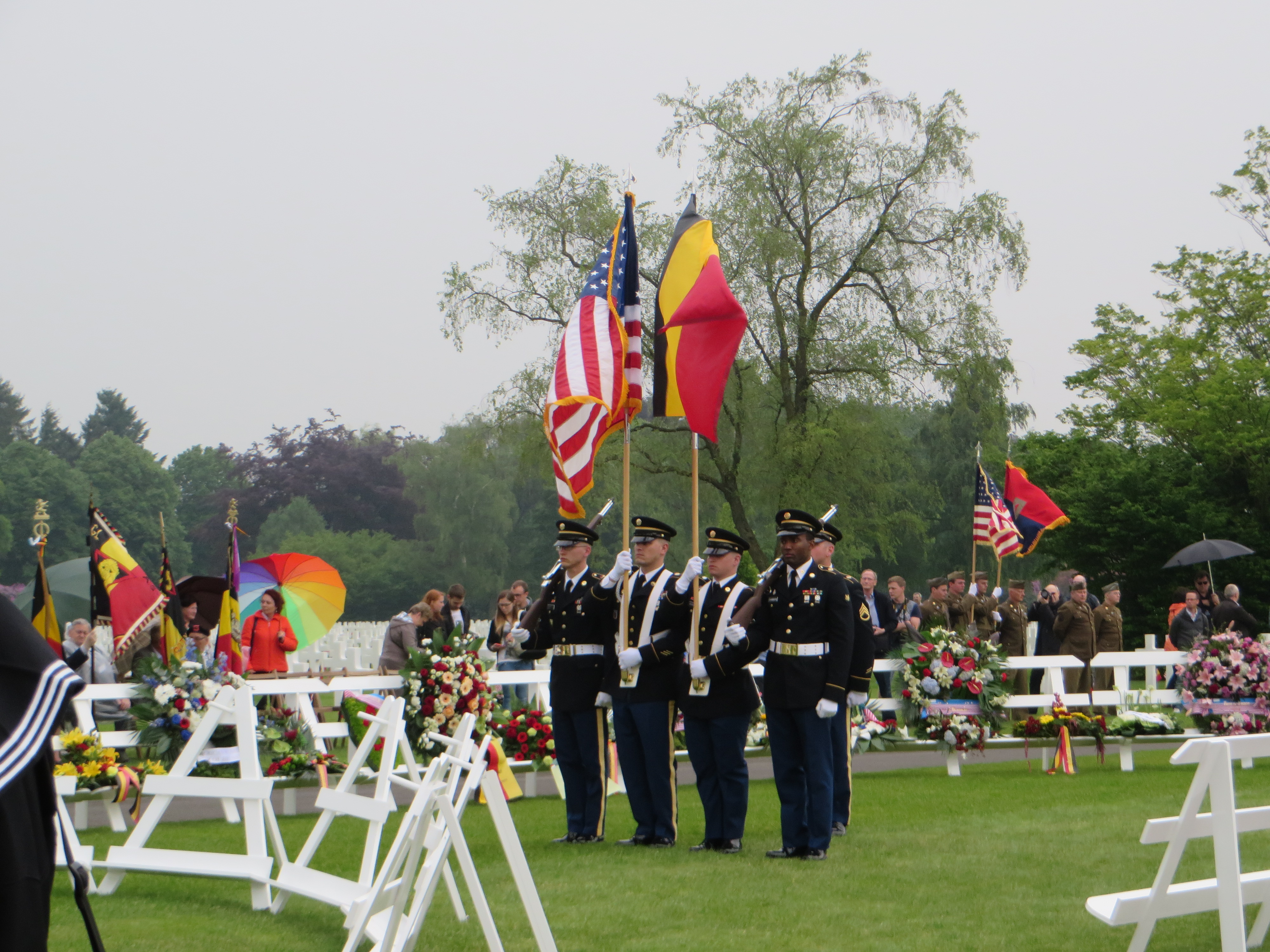 A U.S. Color Guard stands at attention during the ceremony.