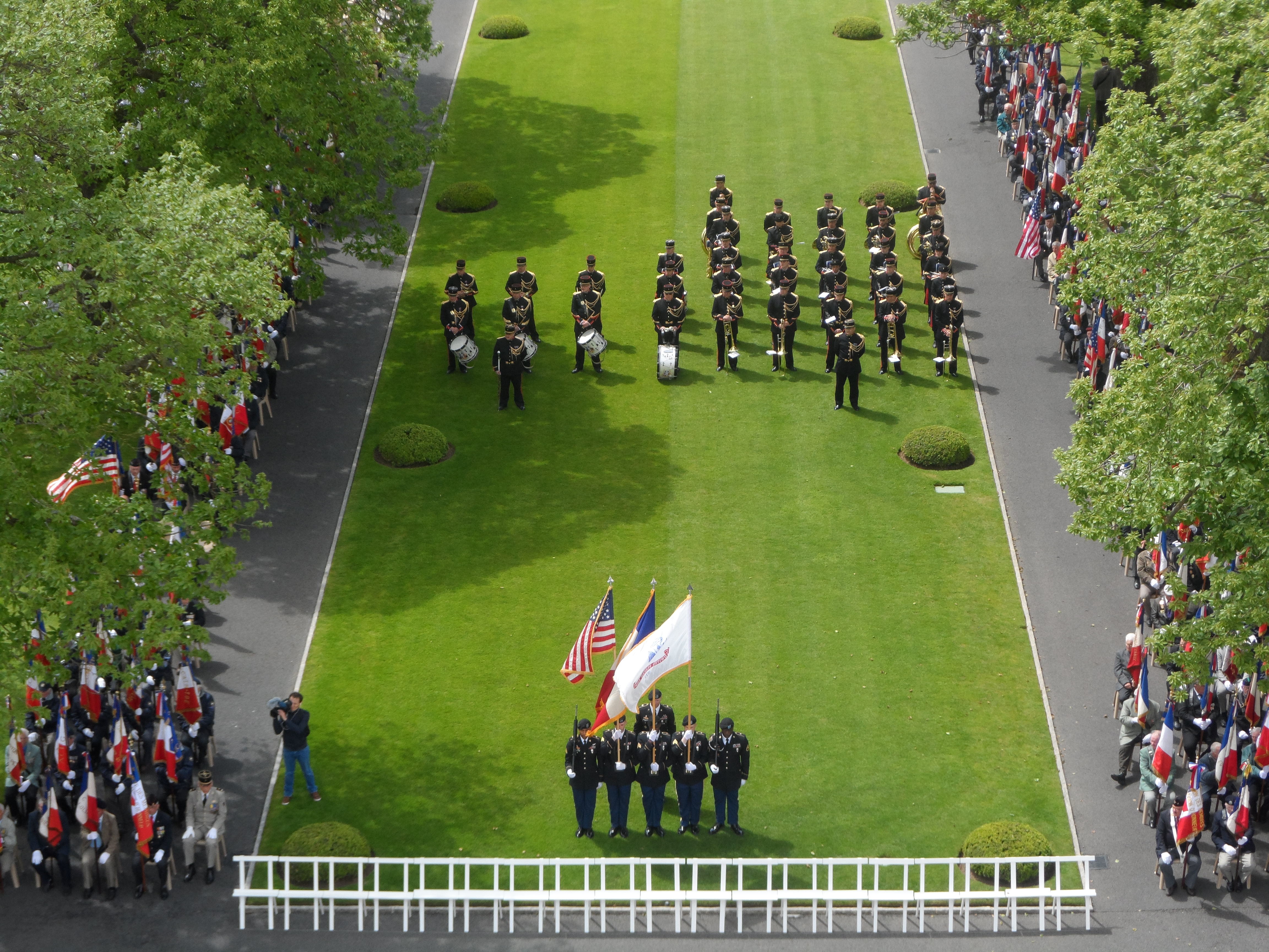 View from top of chapel, looking down at Color Guard. 