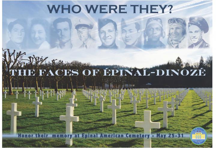Image of the cemetery with the text: "Who were they? The Faces of Epinal-Dinozé."