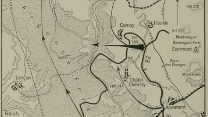 Historic map showing plan of flank attack of the 1st Army in the Argonne Forest.