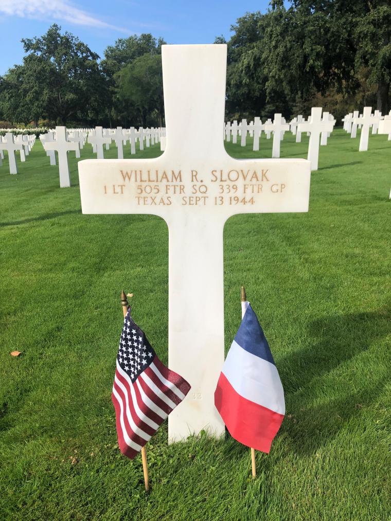 Photograph of First Lieutenant William R. Slovak’s headstone at Lorraine American Cemetery
