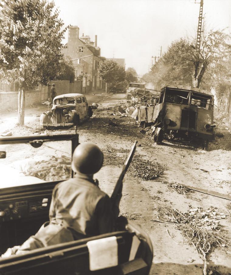 American soldiers in Avranches during World War II.