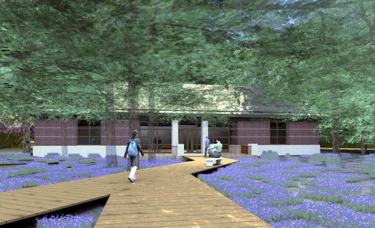 This rendering shows how the new visitor center at Cambridge American Cemetery is expected to look. 