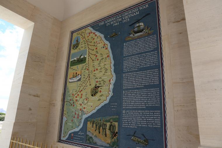 A concrete mosaic map at the Honolulu Memorial shows the ground war in south Vietnam. 