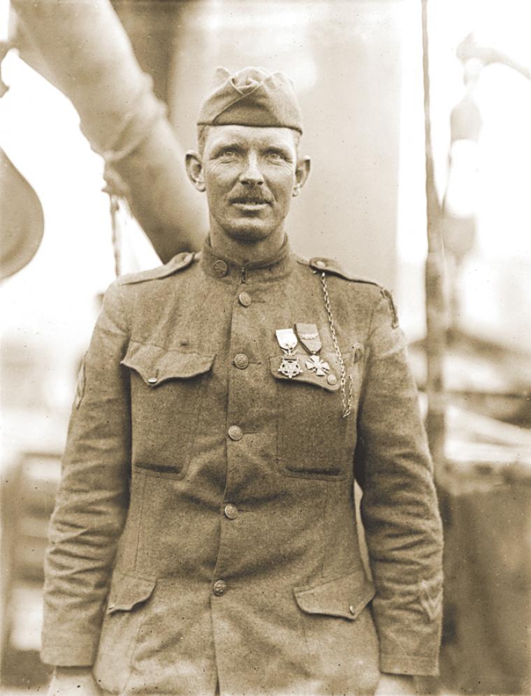Sgt. Alvin C. York of the 82nd Division led his depleted patrol against German forces, single-handedly killing several and capturing 132. 