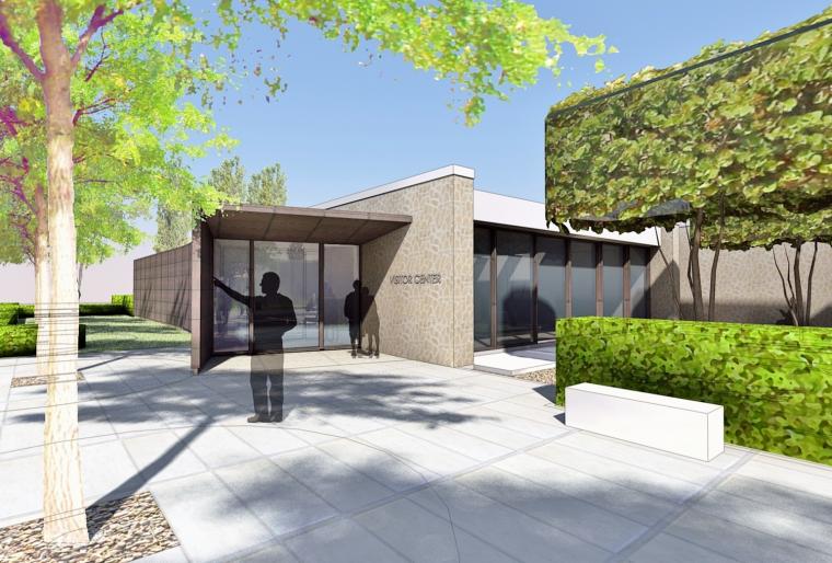 This digitized image shows the expected look of the new visitors center at Sicily-Rome American Cemetery. 