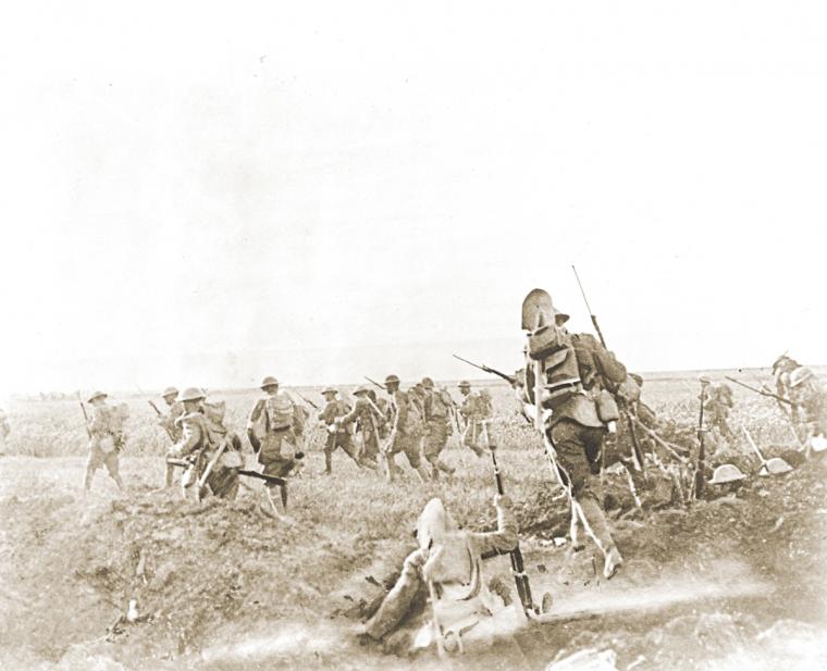 Soldiers of the 1st Division advance to seize and hold Cantigny, May 28, 1918.
