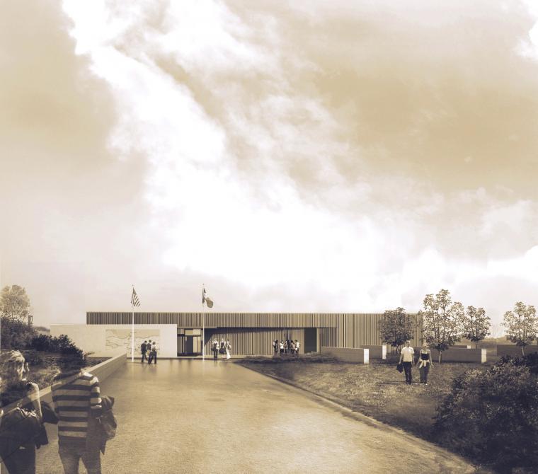 This digitized rendering shows how the updated visitors center at Pointe du Hoc should look after completion. 