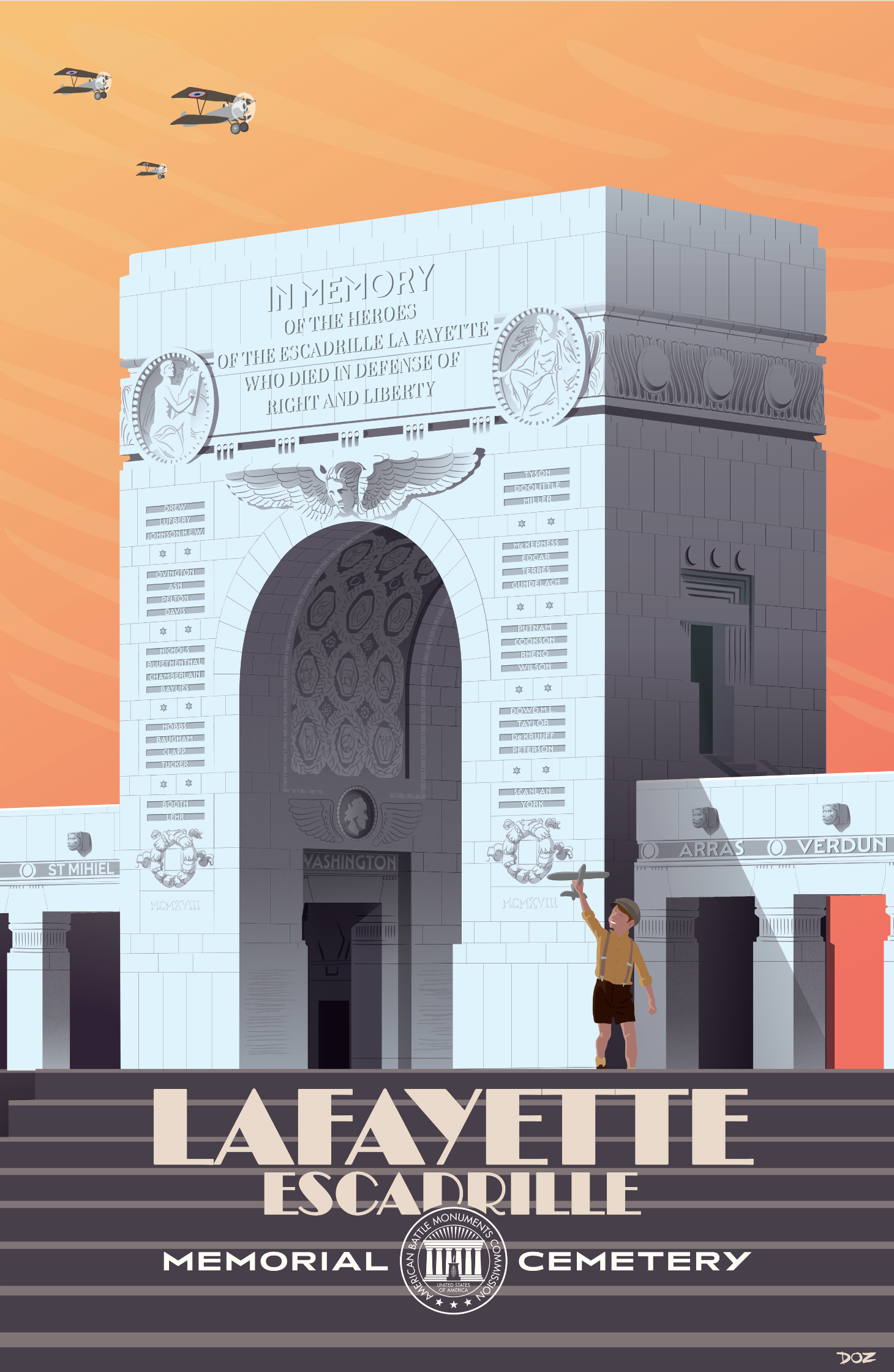Vintage poster of Lafayette Escadrille Memorial Cemetery created to mark ABMC Centennial