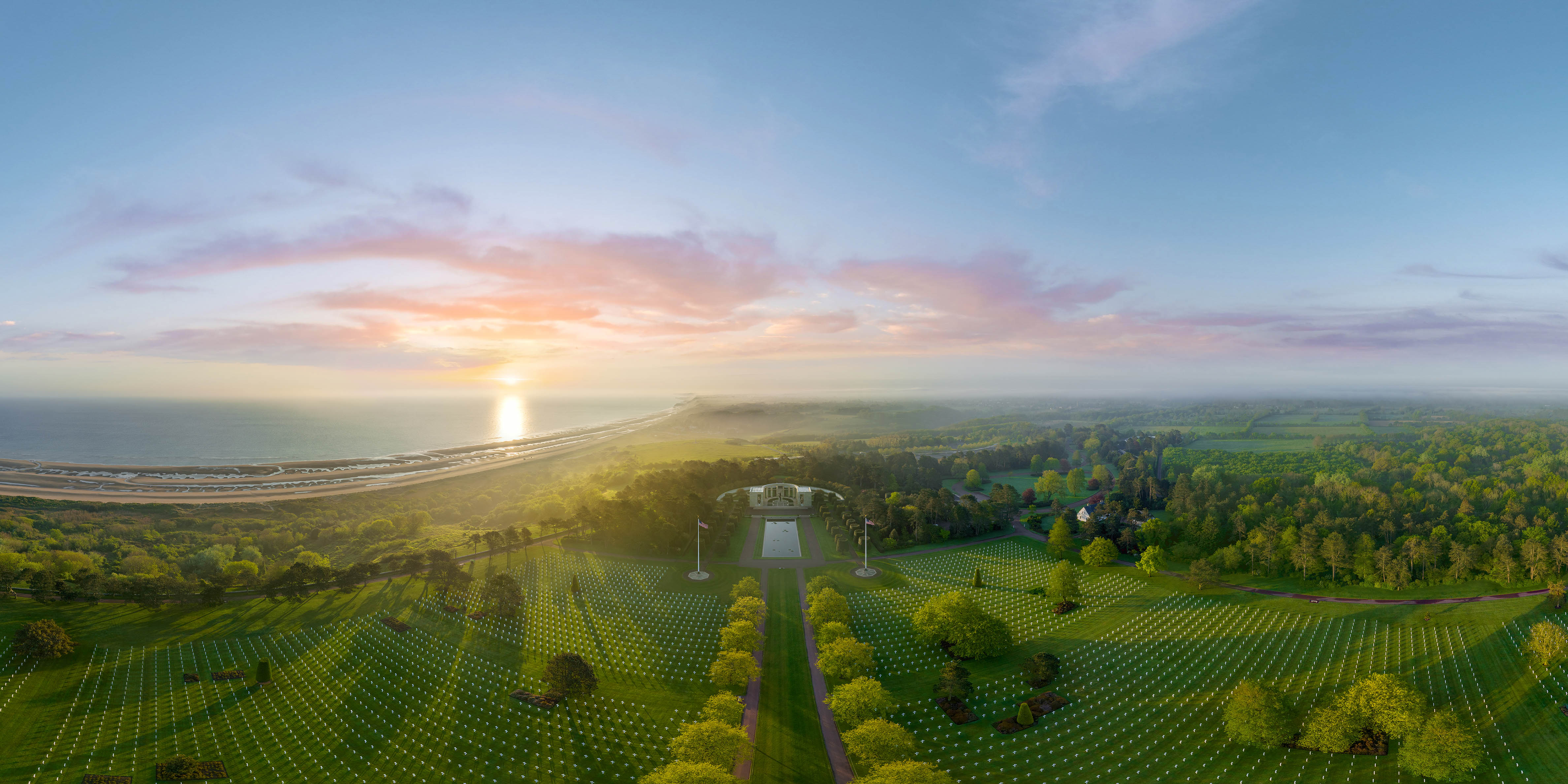 Panoramic view of Normandy American Cemetery from virtual tour