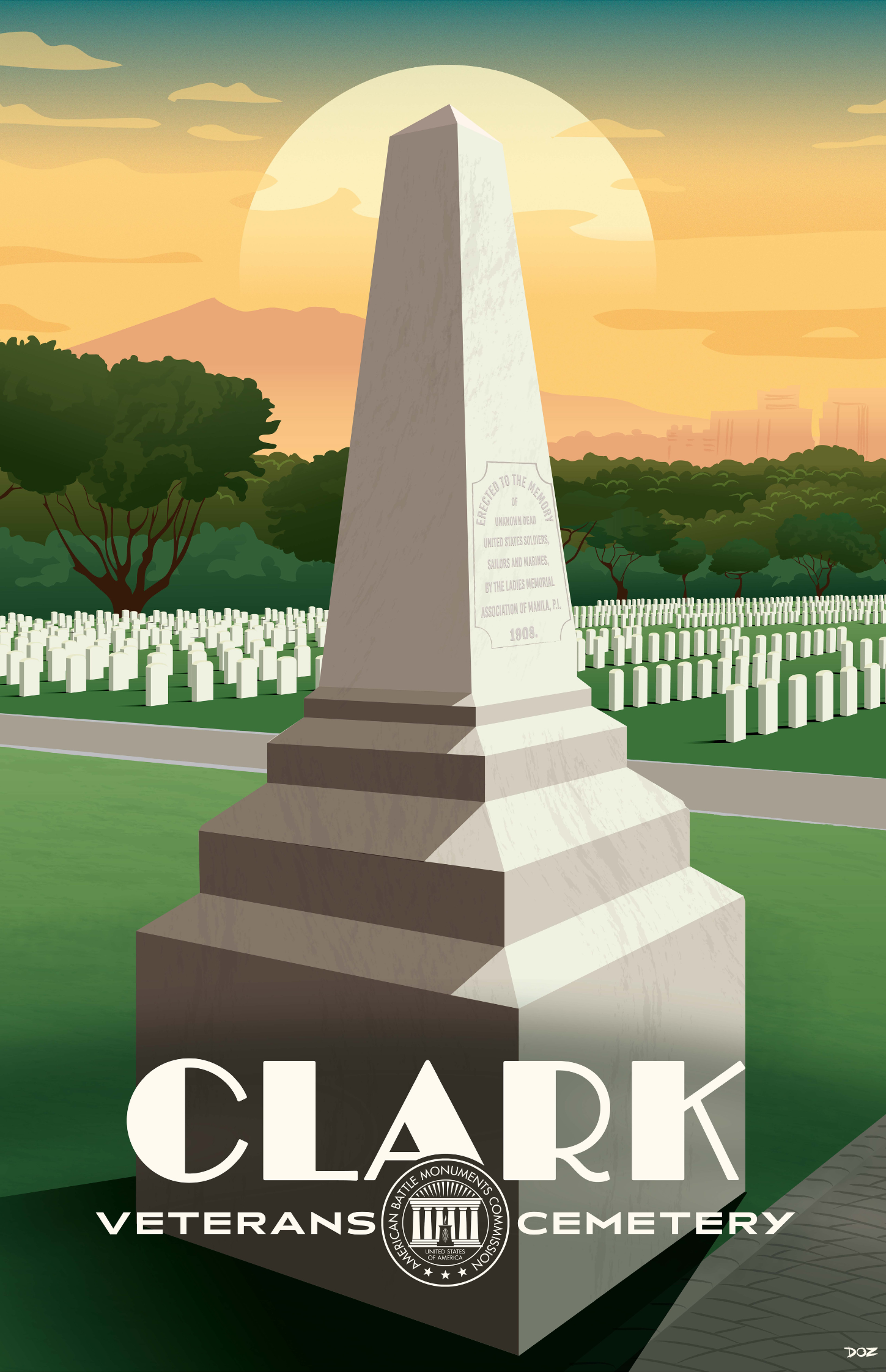 Vintage poster of Clark Veterans Cemetery created to mark ABMC Centennial