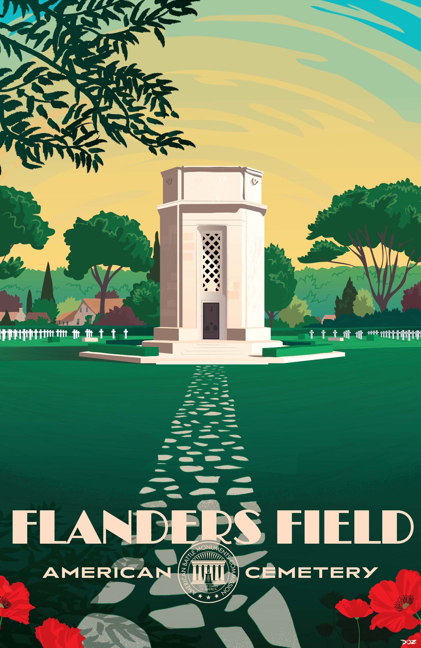 Vintage poster of Flanders Field American Cemetery created to mark ABMC Centennial
