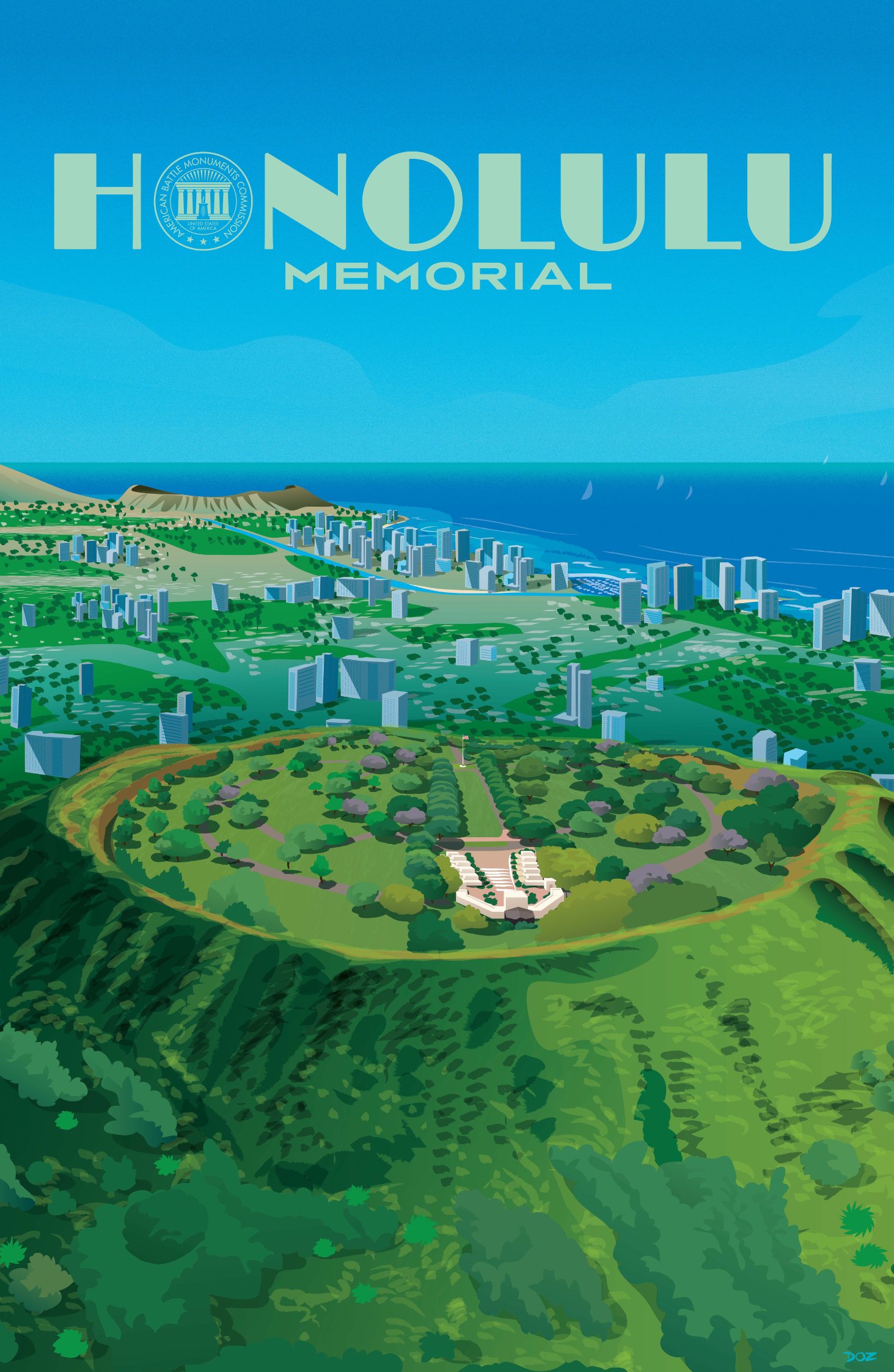 Vintage poster of ABMC's Honolulu Memorial created to mark ABMC Centennial