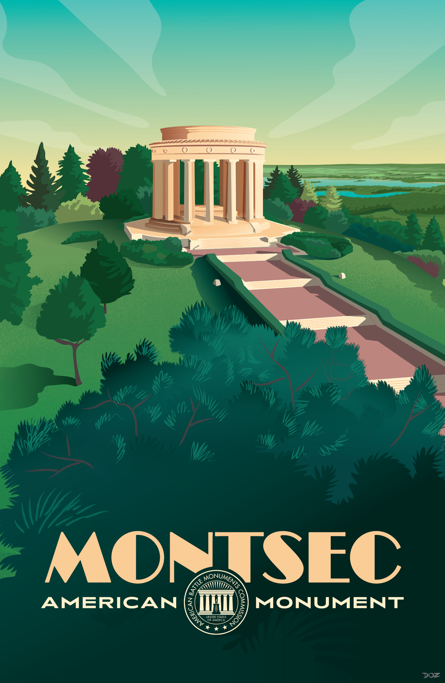 Vintage poster of Montsec American Monument created to mark ABMC Centennial