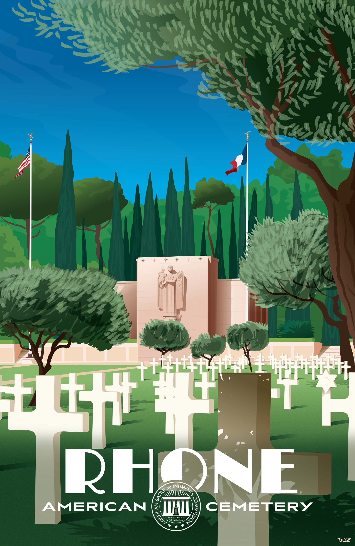 Vintage poster of Rhone American Cemetery created to mark ABMC Centennial