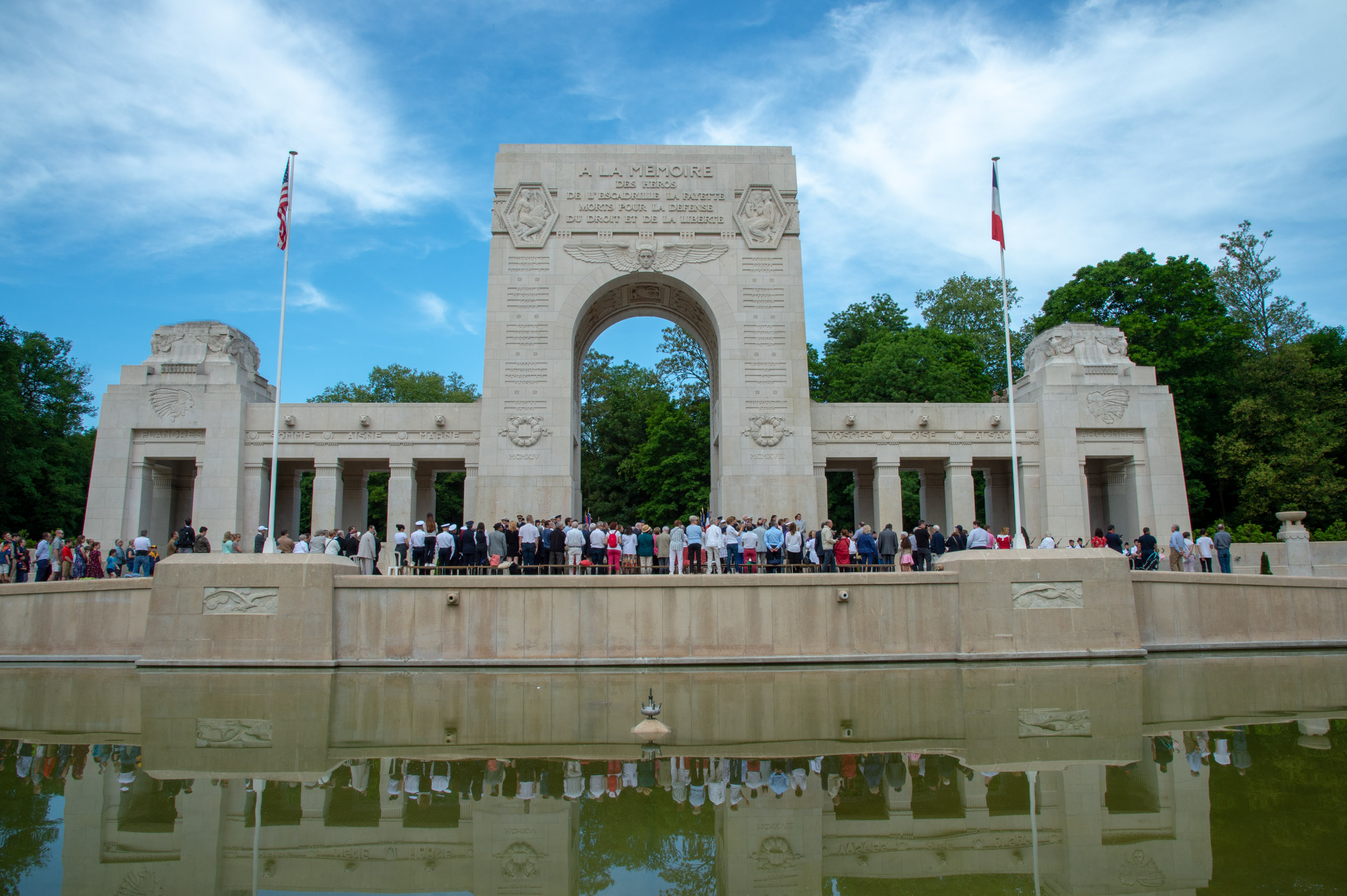 Americans and French gathered at Lafayette Escadrille Memorial Cemetery. 