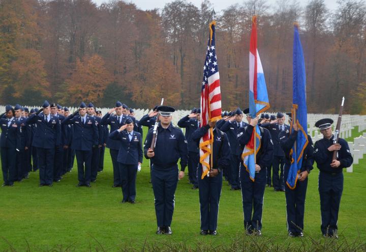 Members of the 52nd Fighter Winger participate in the ceremony. 