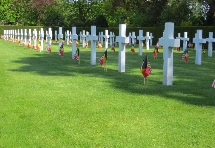 American and Belgian flags were placed at every headstone. 