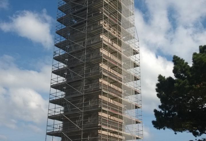 The Naval Monument at Brest is surrounded by scaffolding.
