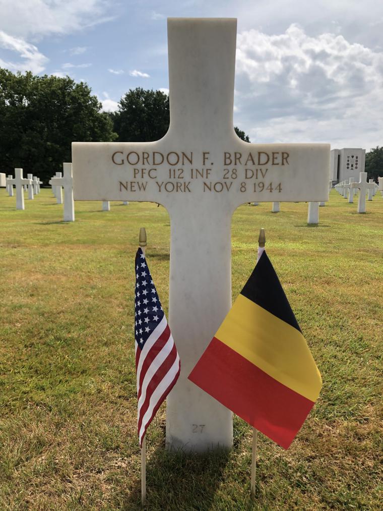 Headstone of Private First Class Gordon F. Brader at Ardennes American Cemetery