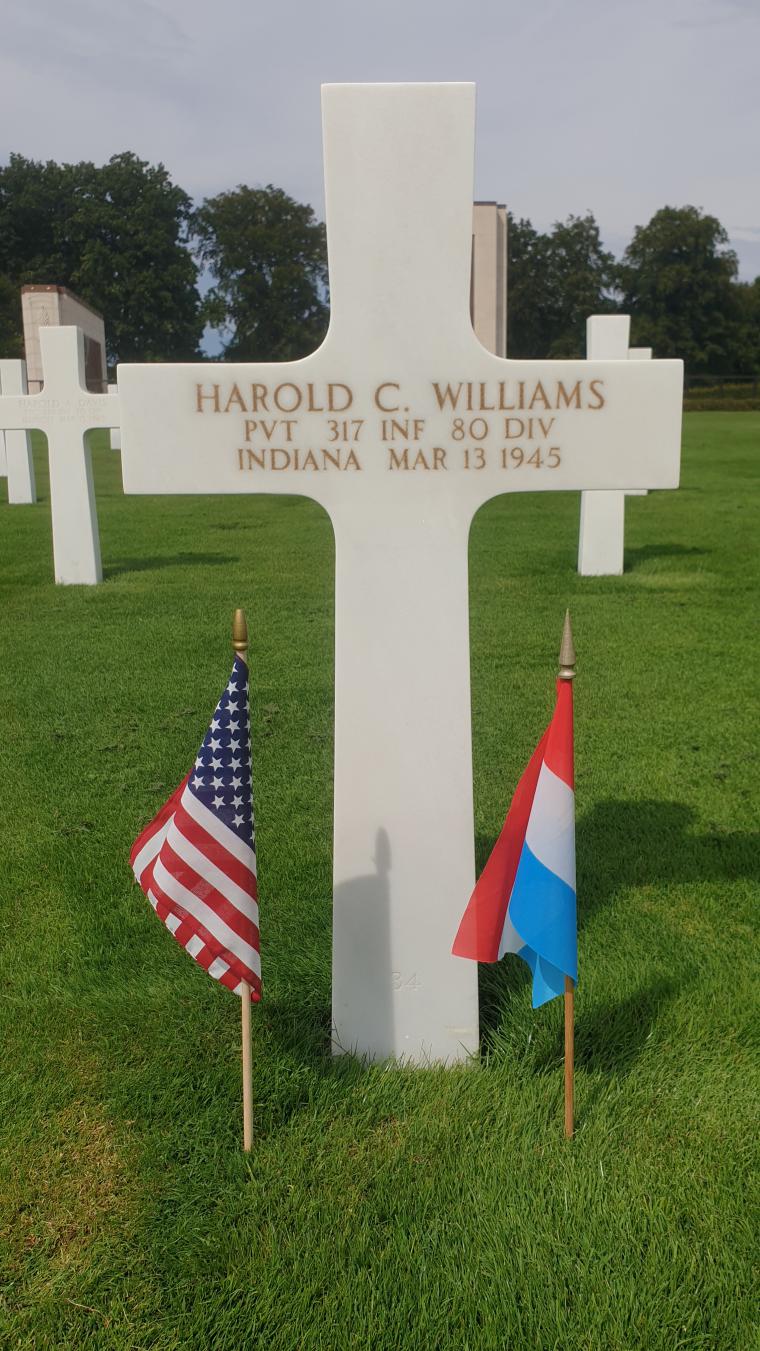 Photograph of Private Harold C. Williams’ headstone at Luxembourg American Cemetery