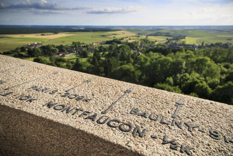 Towns and cities are marked with directional arrows at the top of theo monument. 