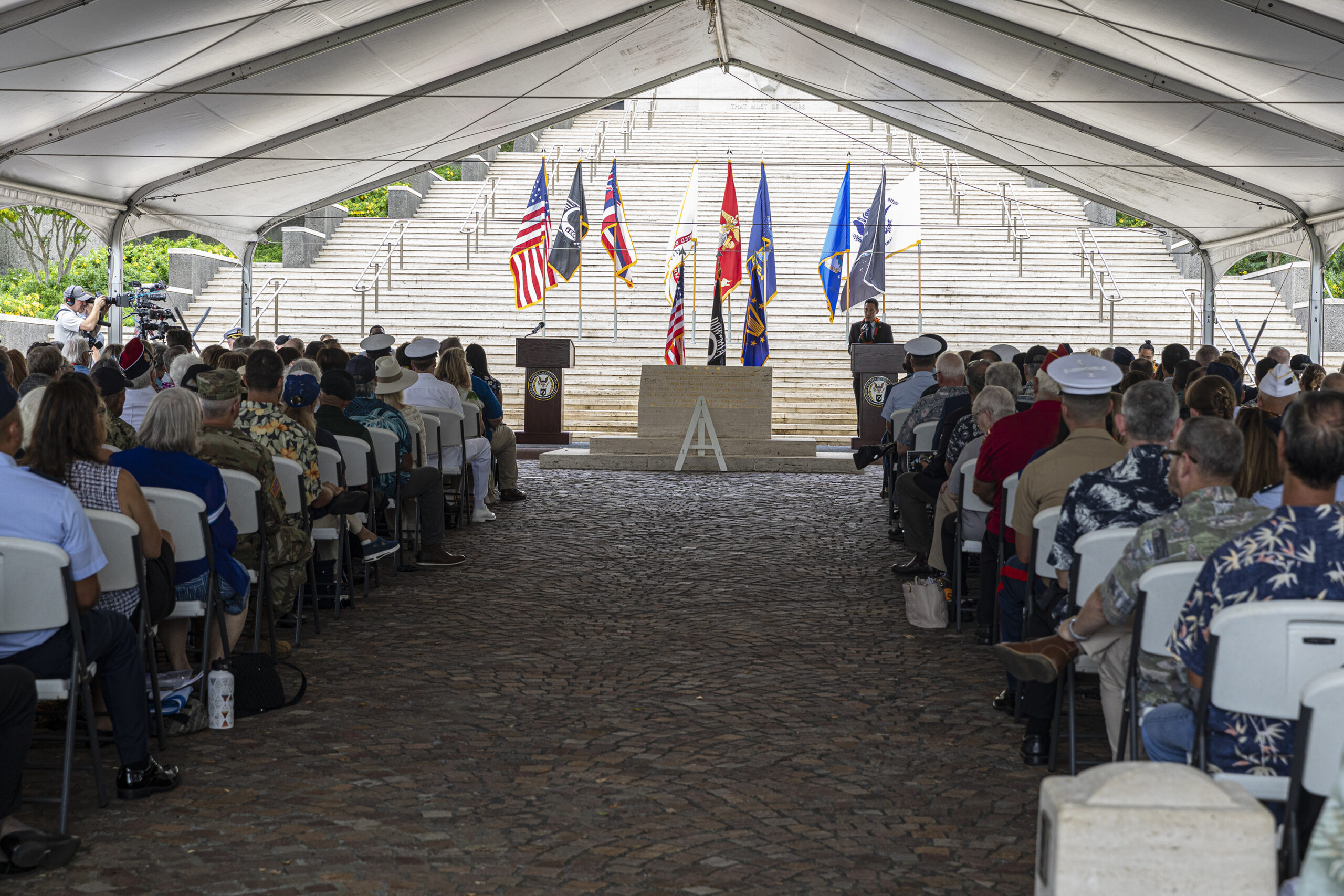 Picture of the rosette ceremony on Sept. 20, 2024, at the Honolulu Memorial. Credits: American Battle Monuments Commission Picture of the rosette ceremony on Sept. 20, 2024, at the Honolulu Memorial. Credits: American Battle Monuments Commission