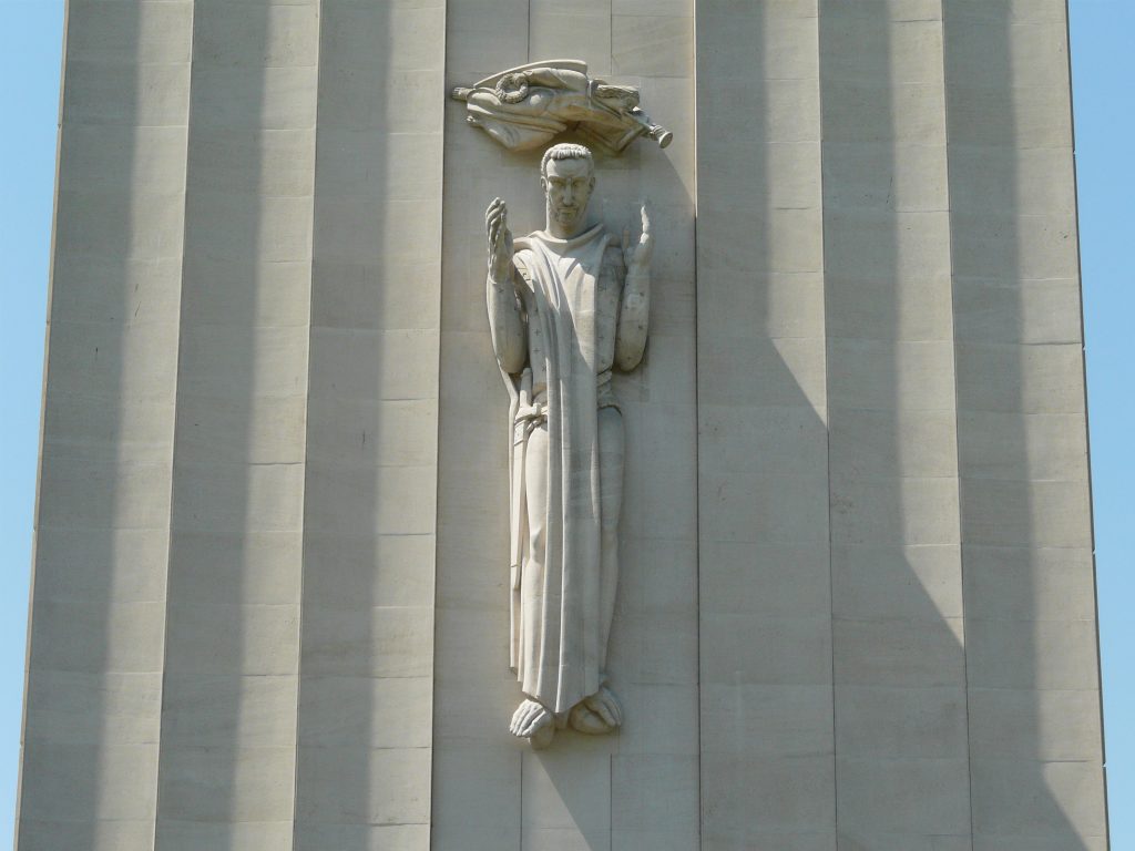 Picture of the statue of St. Nabor carved on the memorial at Lorraine American Cemetery. Credit: American Battle Monuments Commission.