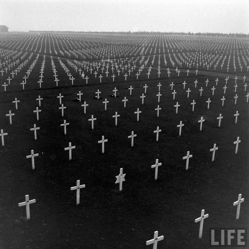 Picture from Life Magazine showing Henri-Chapelle American Cemetery as a temporary cemetery in 1946. Credit: Life Magazine. 