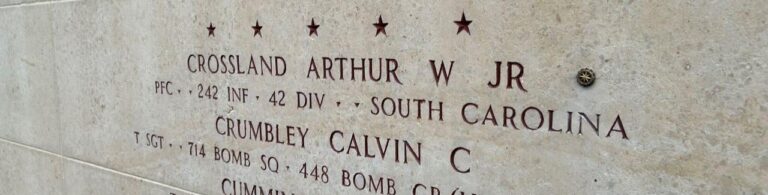 Epinal American Cemetery staff installed a rosette Dec. 10 on the Wall of the Missing to signify that U.S. Army Pfc. Arthur W. Crossland Jr. has been accounted for.