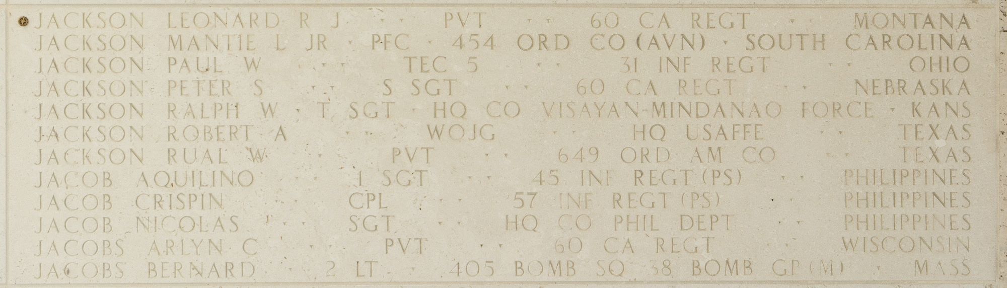 A rosette placed next to the name of Pvt. Leonard R. J. Lackson Jan. 18 at Manila American Cemetery signifies that he has been identified.