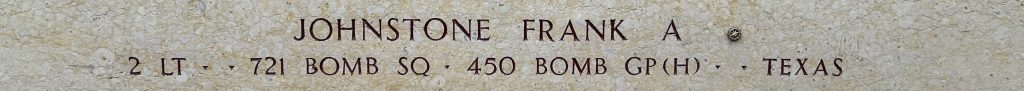 2nd Lt. Frank A. Johnstone memorialized on the Walls of the Missing at Epinal American Cemetery.