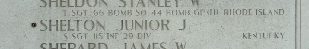 Staff Sgt. Junior J. Shelton is memorialized on the Walls of the Missing at Netherlands American Cemetery.