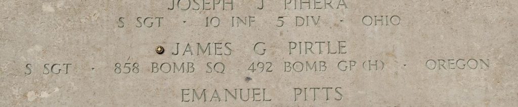 Staff Sgt. James G. Pirtle is memorialized on the Walls of the Missing at Lorraine American Cemetery.