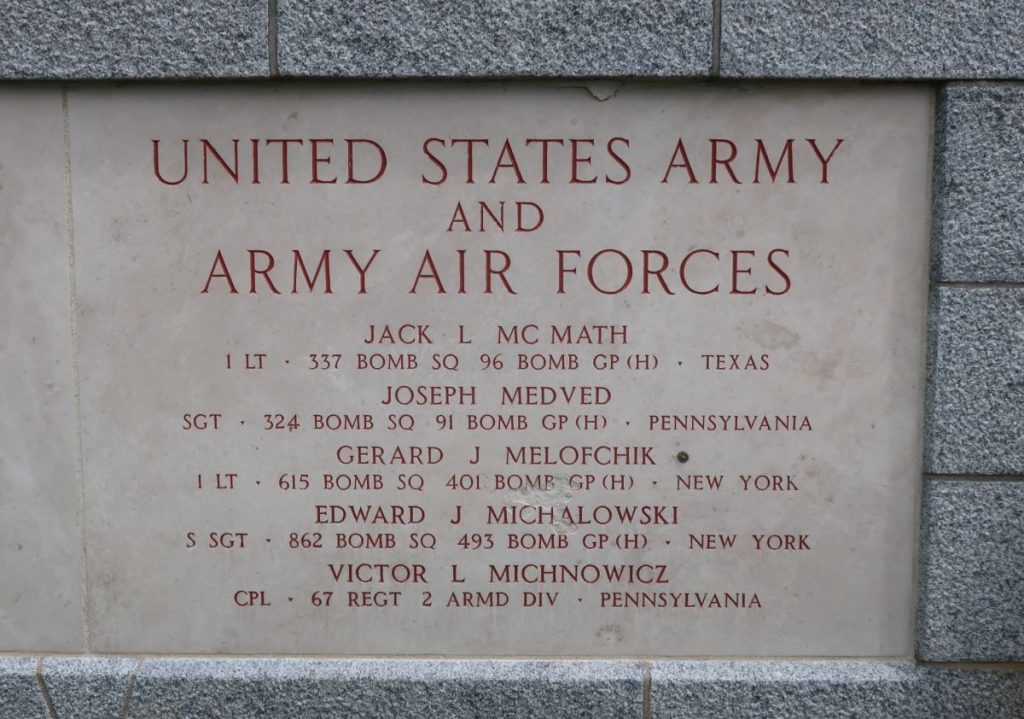 First Lt. Gerard J. Melofchik is memorialized on the Walls of the Missing at Brittany American Cemetery.