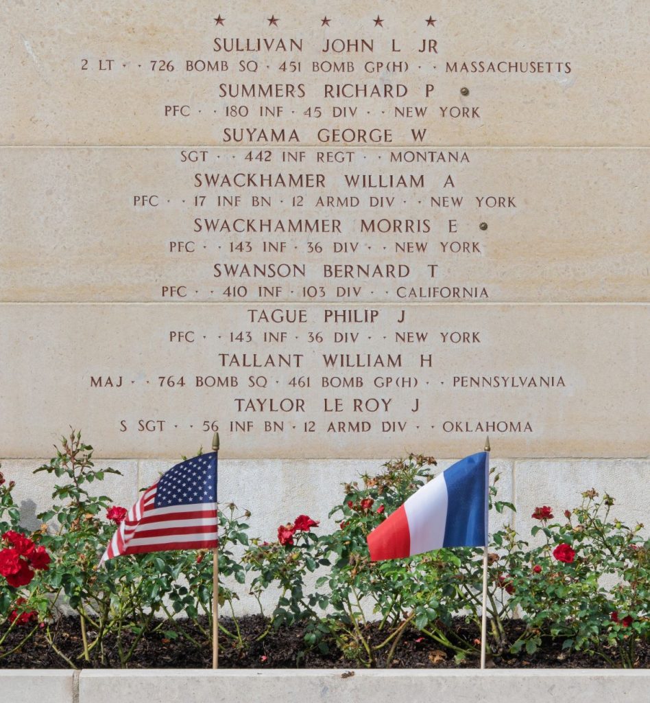 A rosette next to the name of Pfc. Richard P. Summers on the Walls of the Missing at Epinal American Cemetery signifies he has been identified. (Photo: American Battle Monuments Commission)