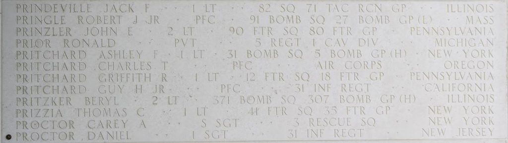 A rosette next to the name of 1st Sgt. Daniel Proctor on the Walls of the Missing at Manila American Cemetery signifies he has been identified. (ABMC photo)
