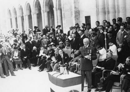 General John Pershing at the formal dedication of the Meuse-Argonne American Cemetery on Memorial Day 1937. General John Pershing at the formal dedication of the Meuse-Argonne American Cemetery on Memorial Day 1937.