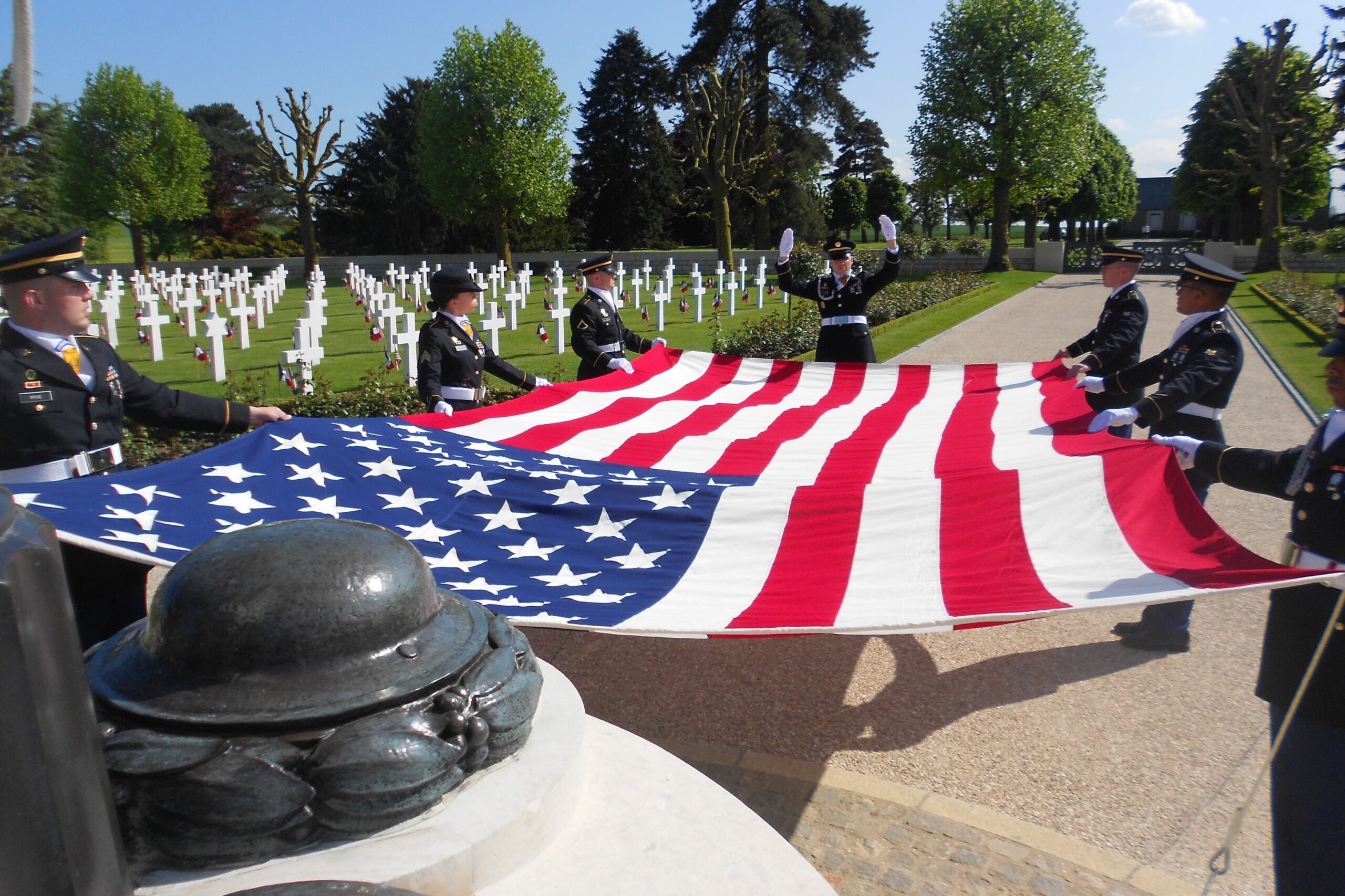 The American flag is folded at Somme American Cemetery. Image courtesy of Jackie Hays.