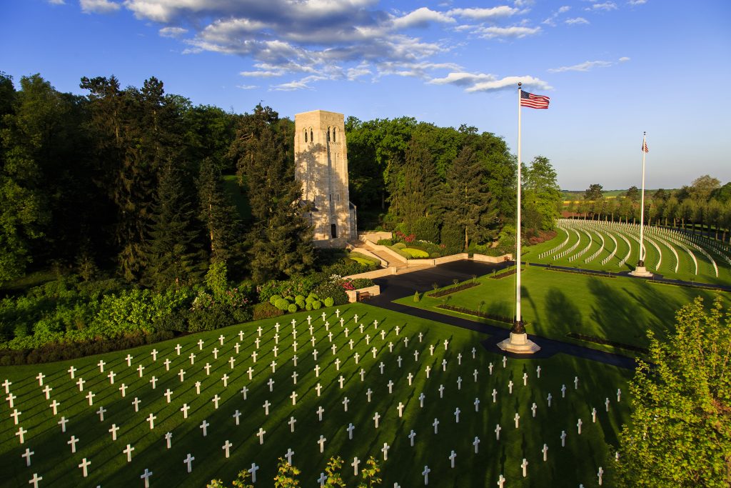 Picture of Aisne-Marne American Cemetery with the chapel in the back. Credit: American Battle Monuments Commission/ Warrick Page