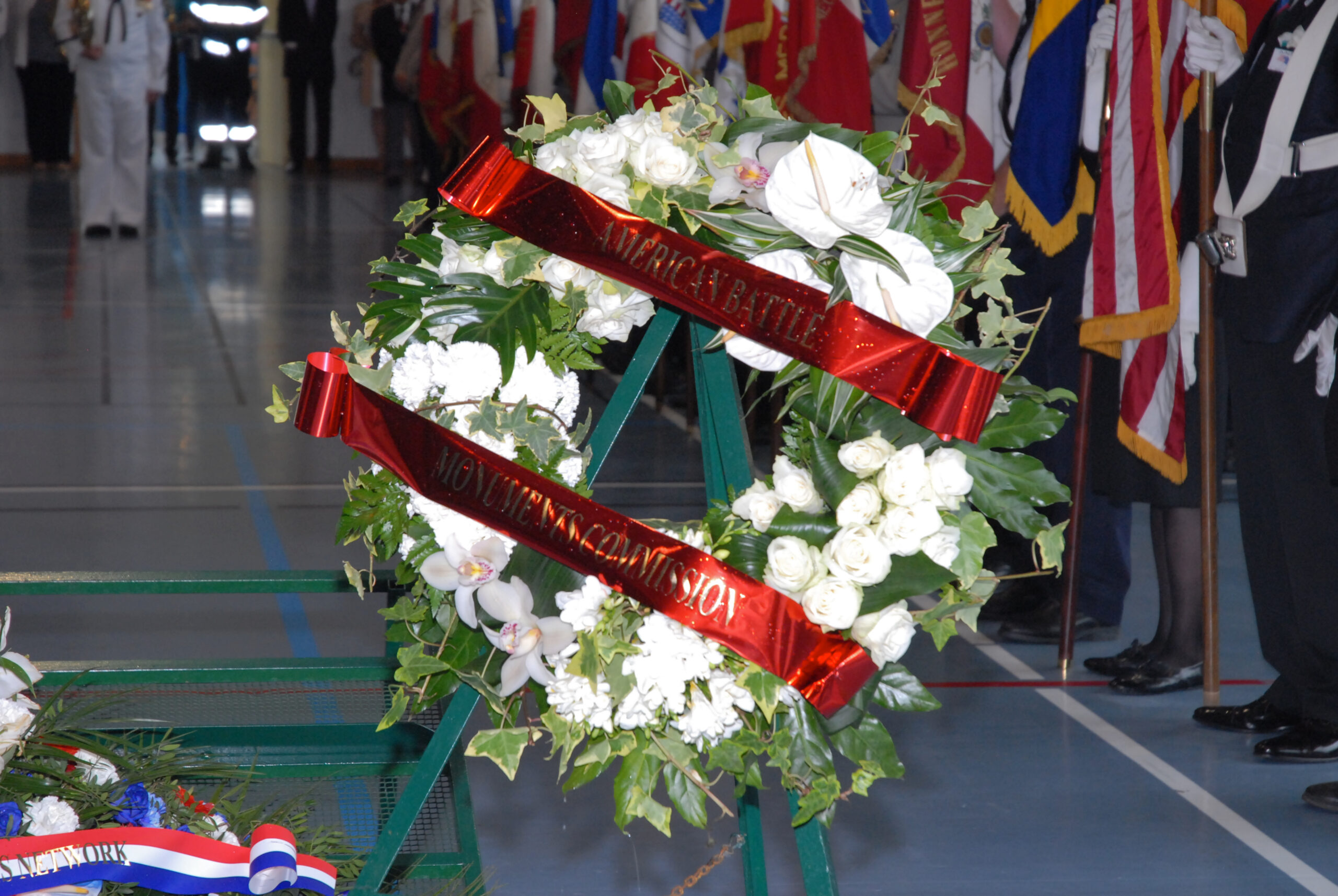 Floral wreaths were laid during the 2016 Memorial Day Ceremony to honor the fallen at Rhone American Cemetery.