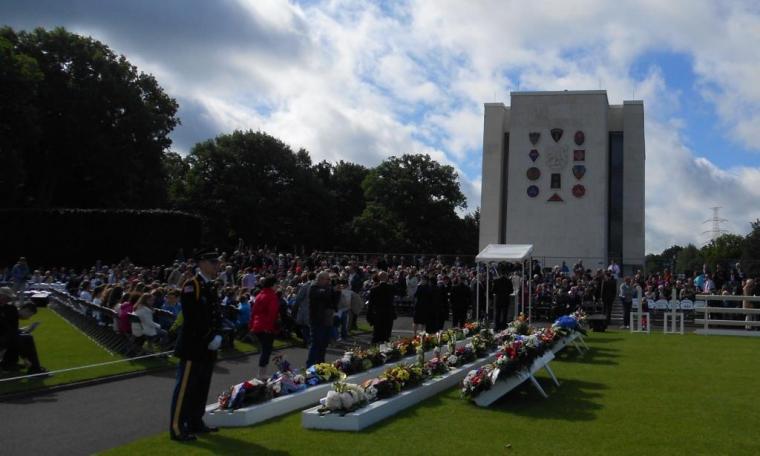 Rows of floral wreaths were laid during the 2014 Memorial Day Ceremony at Ardennes American Cemetery in Belgium.