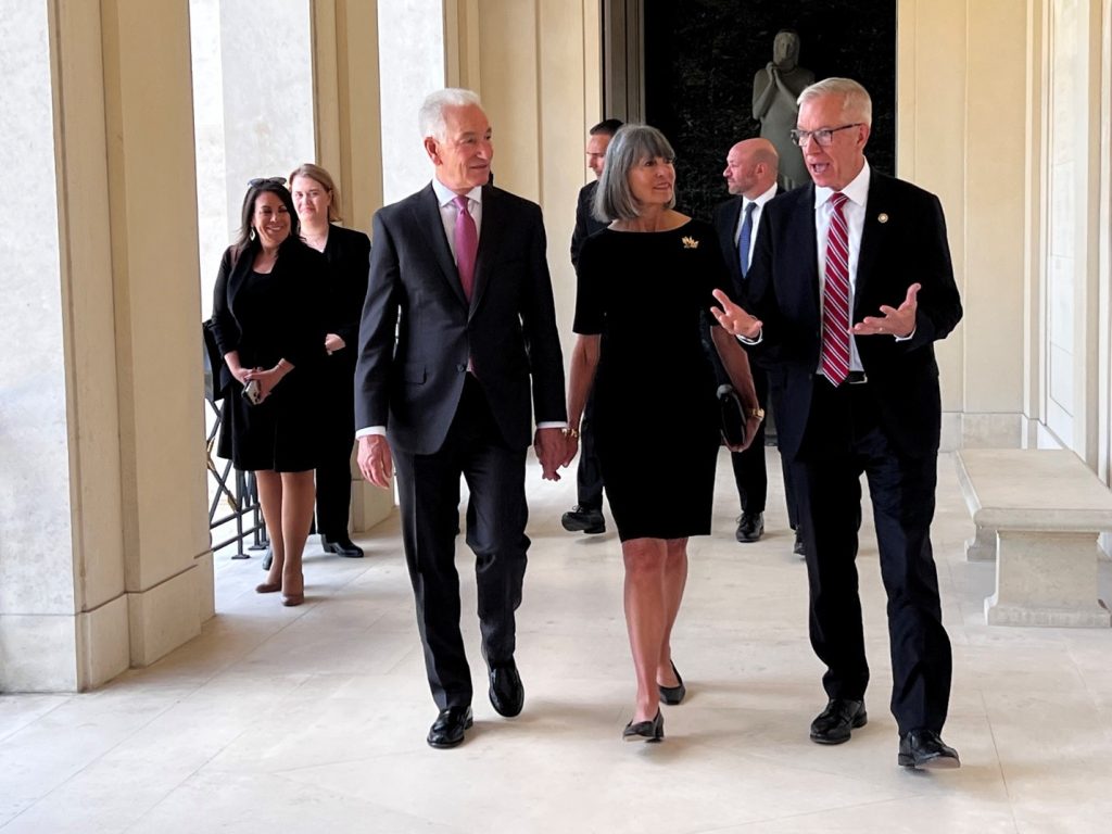 U.S. Ambassador to France Charles Kushner and his wife Seryl visit Suresnes American Cemetery July 10 with ABMC Executive Director for Operations Thomas Spoehr. Credit: American Battle Monuments Commission.