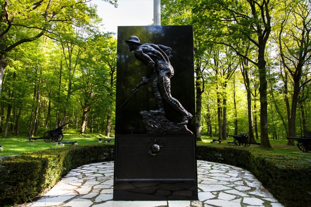 Picture of the Marine Monument at Belleau Wood. Credit: American Battle Monuments Commission/ Warrick Page. 