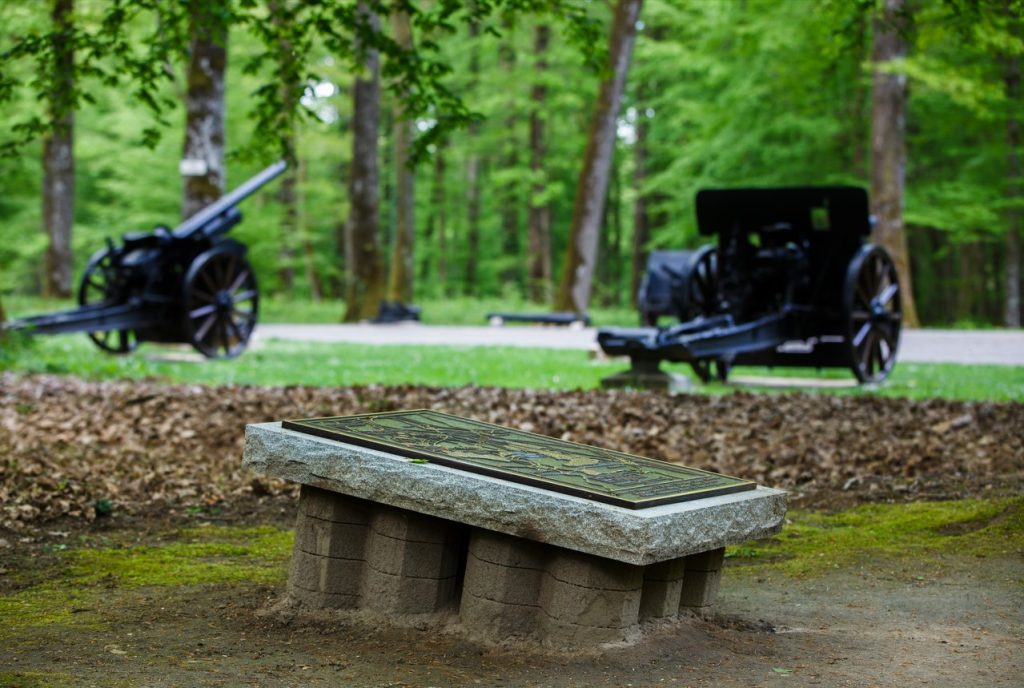 Picture of Belleau Wood with a map and two cannons. Credit: American Battle Monuments Commission/ Warrick Page. 