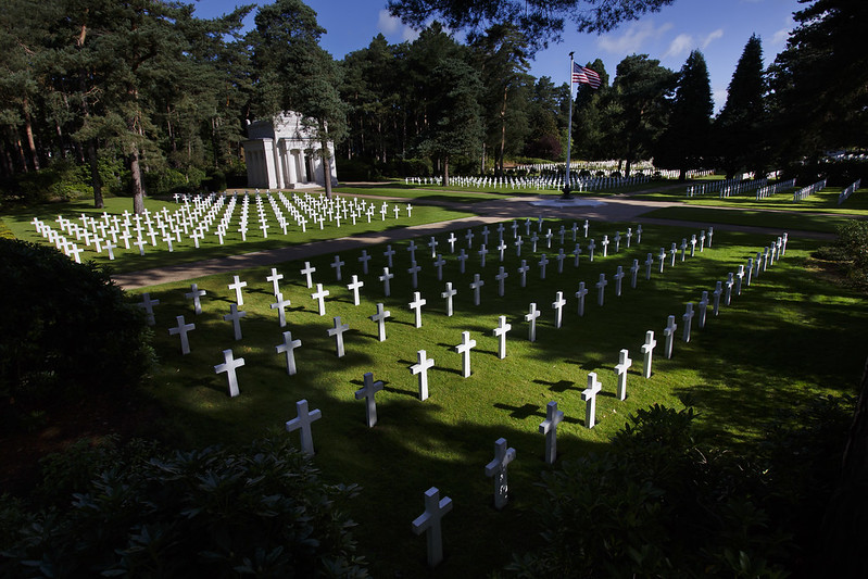 Rows of grave headstones at Brookwood American Cemetery.
