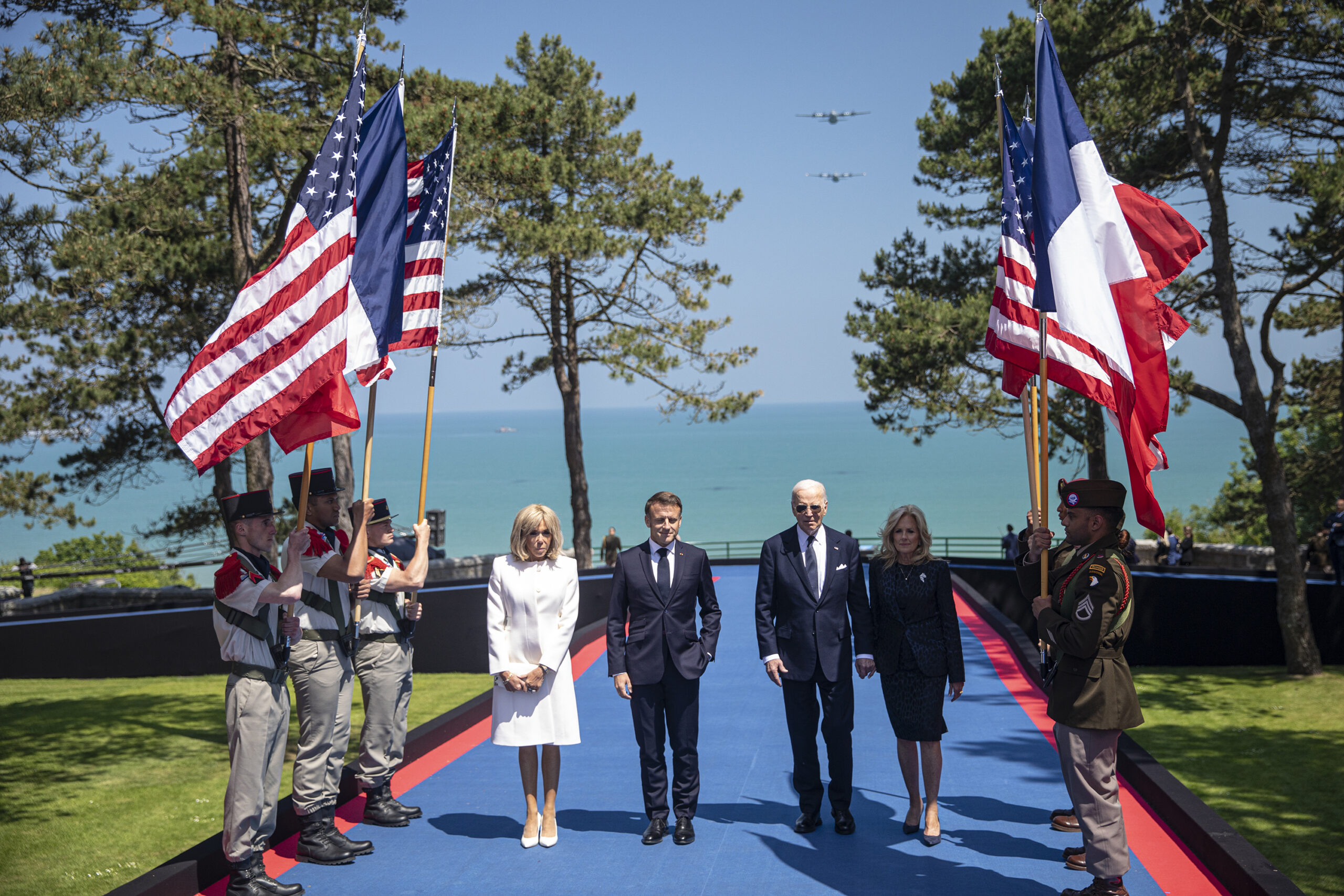 President of the United States Joseph R. Biden Jr. and President of the French Republic Emmanuel Macron at Normandy American Cemetery President of the United States Joseph R. Biden Jr. and President of the French Republic Emmanuel Macron, accompanied by their spouses, arrived on stage to honor the nearly 200 WWII veterans