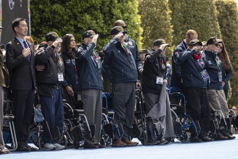 191 U.S. World War II veterans were welcomed on stage at Normandy American Cemetery for the 80th anniversary of D-Day.
